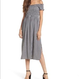 Gingham Off the Shoulder Midi Dress